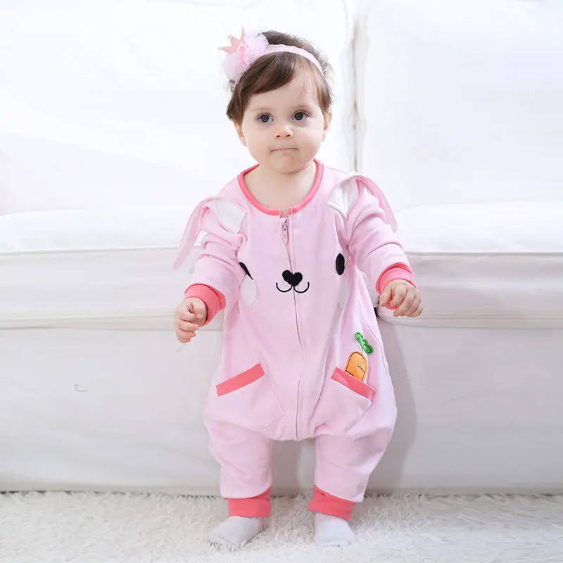Pink Rabbit Character Baby Romper Fleece Long Sleeve Spring Cotton