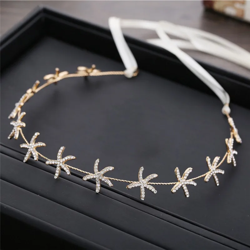 Fashion Baby Girls Headband Crystal Starfish Headwear Apparel Wreath Princess Rhinestone Photography Prop Party Gift