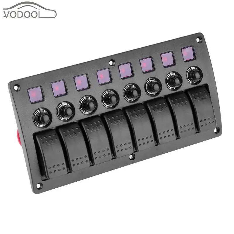

Waterproof 8 Gang Switch Panel 12V/24V Car Auto Boat Marine Yacht Red Led Light ON/OFF Rocker Switch Panel Circuit Breaker