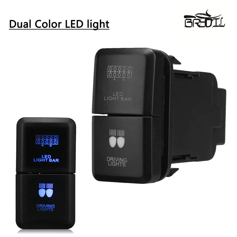 

12V Blue LED Light Switch For Toyota Landcruiser Hilux Prado 120 Dual Color LED Driving Light Bar Push Switch