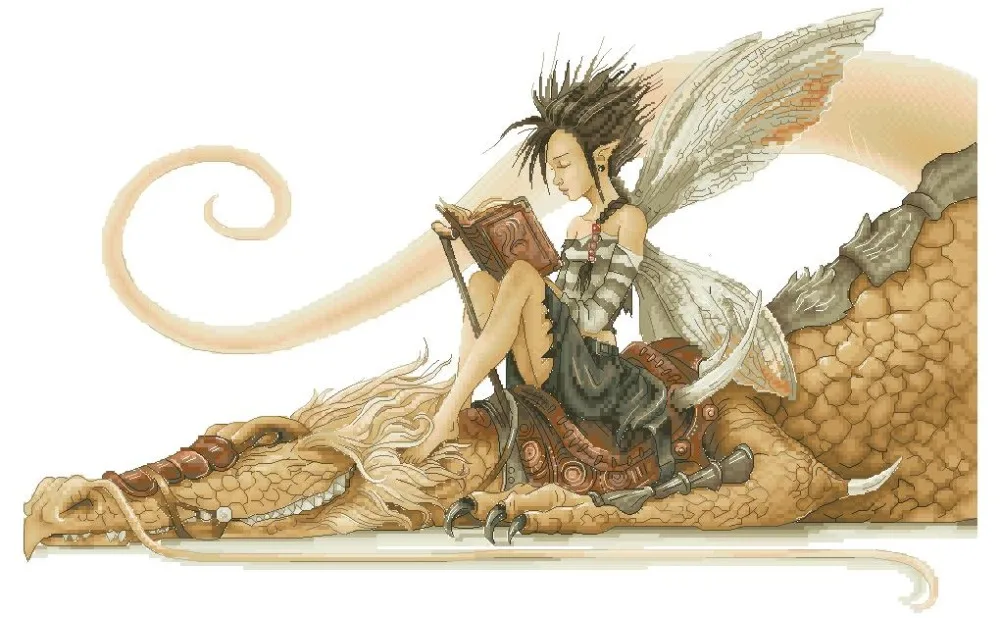 

Gold Collection Beautiful Counted Cross Stitch Kit Dragon Chaser Fairy Goddess with book