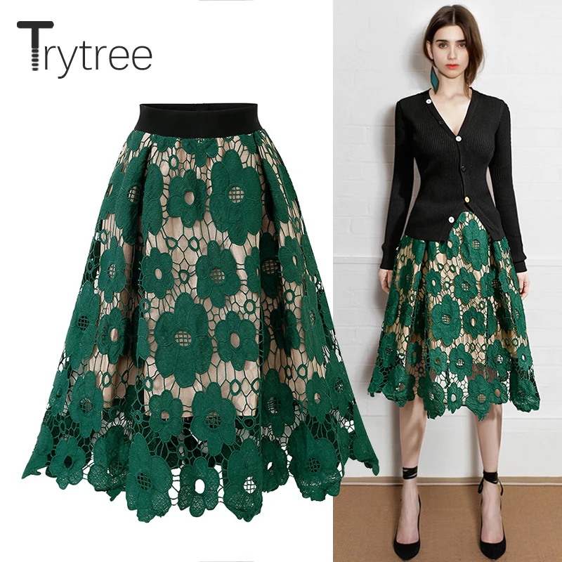 Женская кружевная юбка Trytree с цветочным принтом и эластичной резинкой на талии а