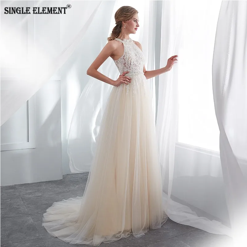 

SINGLE ELEMENT Illusion Romantic Tulle White Wedding Dresses Turkey
