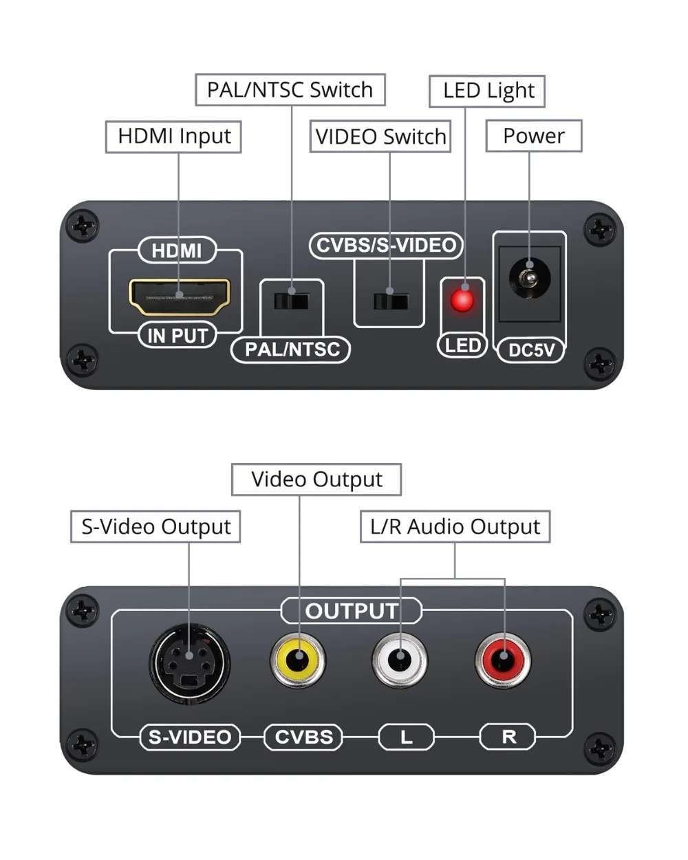  Proster HDMI to Composite 3RCA AV S-Video R/L Audio Video Converter Adapter DAC Support 720P/1080P 