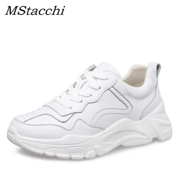 

MStacchi Women White Sneakers Brand Designer Wedge Heel Lace Up Shoes Ladies Leisure Shoes Woman Thick Sole Platform Sneakers