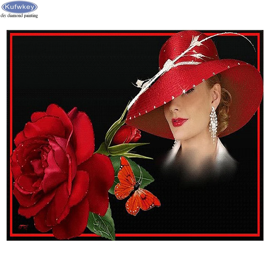 

Full Square Diamond Painting Diamond Embroidery rose hat woman DIY Diamonds Mosaic Pianting From Crystals Beaded Embroidery
