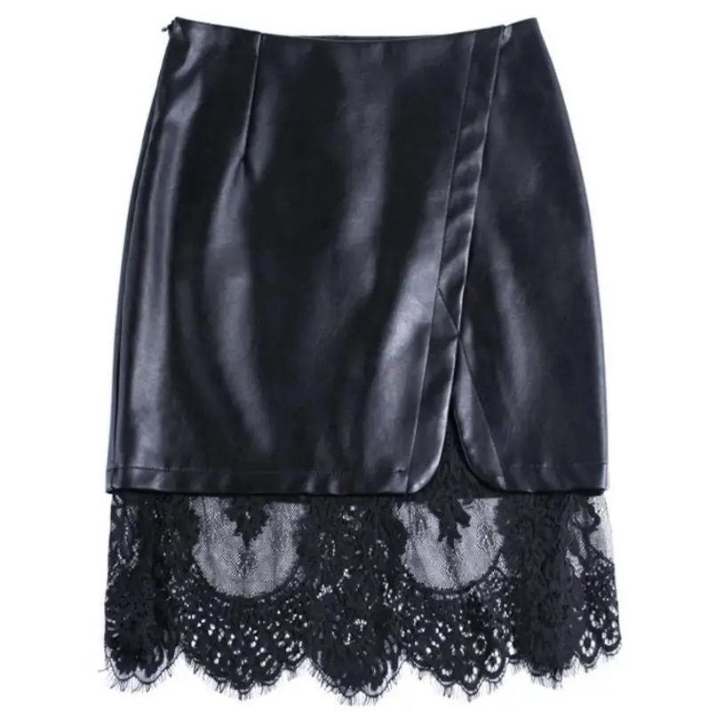 

sexy lace pu leather skirt long skirt female large size pencil skirts high quality