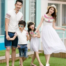 Наборы для семьи шифоновое платье без рукавов для мамы и дочери модные одинаковые Семейные комплекты футболки для папы и сына, CP14