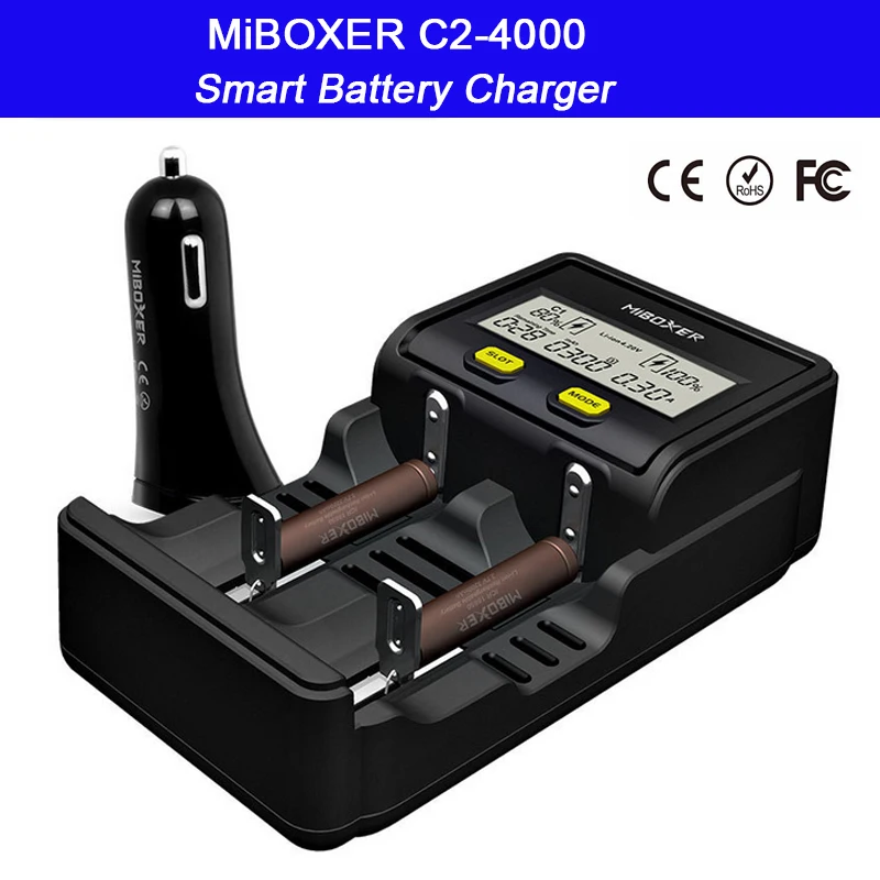 

2 slots Intelligent LCD Screen Battery Charger Miboxer C2-4000 for Li-ion/Ni-MH/Ni-Cd/LiFePO4 18650 26650 rechargeable batteries