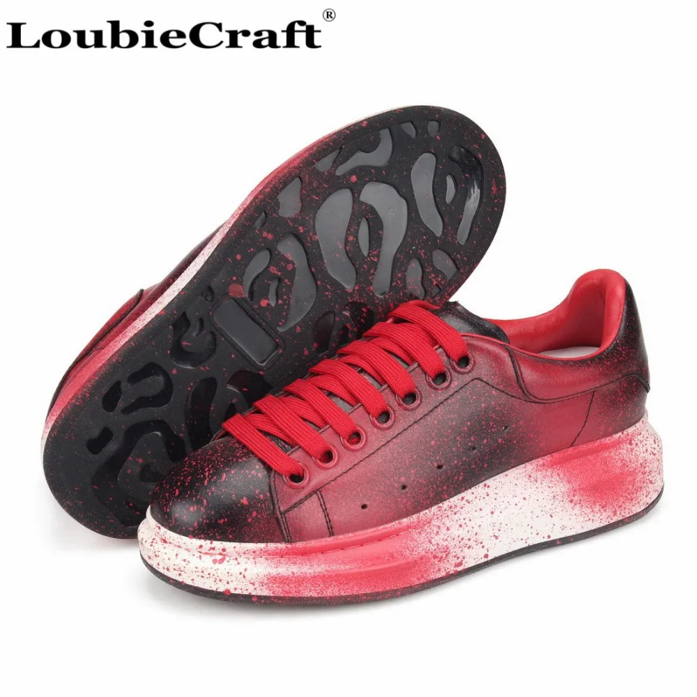 Hand spray painted Red Oversized Sneakers Platform Shoes Women Creepers
