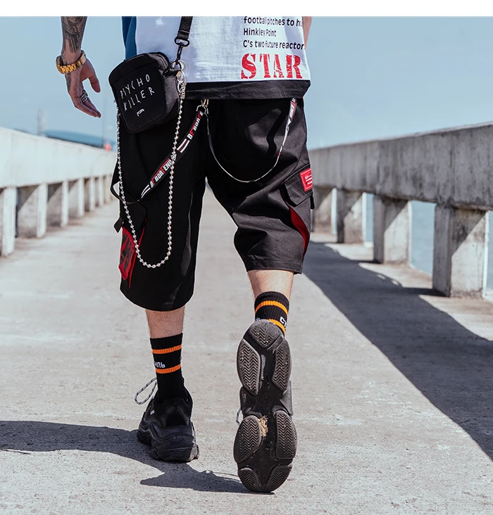 AELFRIC цвет блок по колено короткие Jogger Лето 2019 г. камуфляж брюки карго шорты для женщин ленты Письмо печати уличная хип хоп шорты