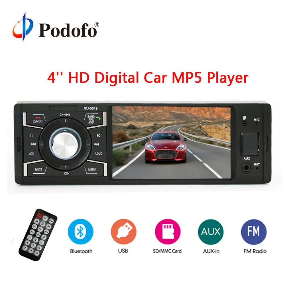 

Podofo 12V Bluetooth Car Radio Player Stereo Autoradio 1din Car MP5 Player Auto Electronics In-Dash USB FM Car Multimedia Player