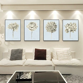 

HAOCHU Canvas Painting Triptych Poster White Black Flower Rose Wall Pictures Sketch Style for Living Room Decor Craft Murals