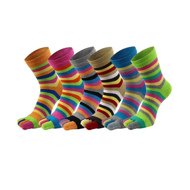 Multicolor pure cotton socks five fingers colourful stripe women's toe