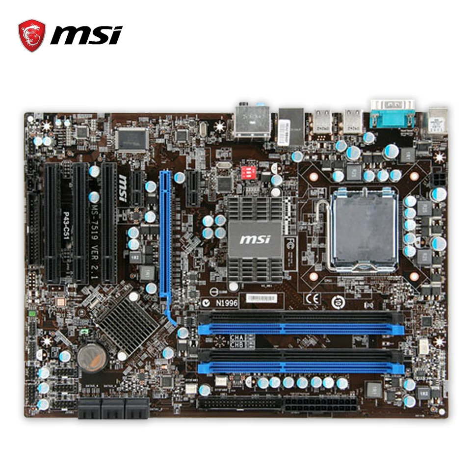 Original MSI P43-C51 Desktop Motherboard P43 Socket LGA 775 DDR3 16G SATA2 USB2.0 ATX 100% Fully Test socket lga 775 motherboard backplate iron bracket cpu