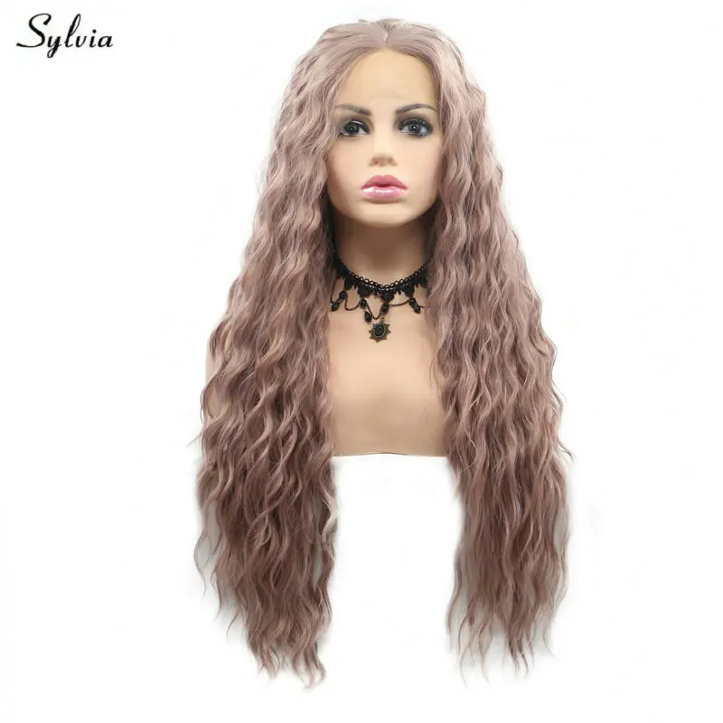 Sylvia натуральные длинные вьющиеся волосы синтетические парики на шнурках спереди для женщин Косплей праздники Drag queen дымчатый розовый/1B# черный парик ручной работы