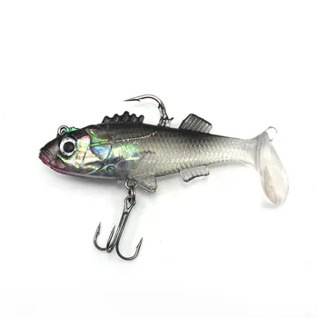 

10Pcs/Lot With T Tail Soft Fishing Lure Double Hooks Baits Artificial Bait Jig Wobblers Rubber 3D Eyes Leading Fishing Lures