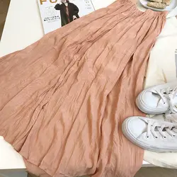 2019 модная простая Корейская версия однотонной эластичной высокой талии плиссированная юбка длинная юбка