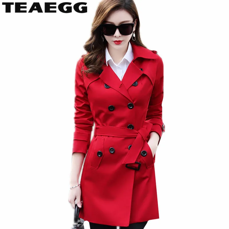 Женский двубортный Тренч TEAEGG красная ветровка большие размеры 4XL 5XL 6XL Chaquetas