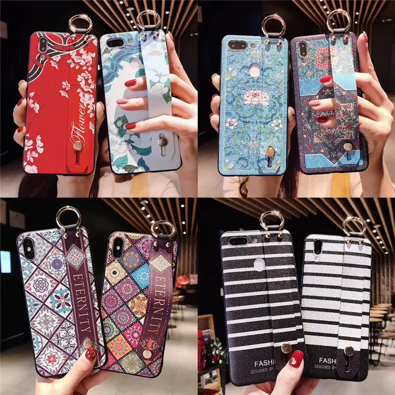 

Wrist Strap Soft TPU Case For Samsung A20 A30 A40 A50 A60 A70 M20 Flower Pattern Holder Cases For Galaxy m20 Fashion Luxury Cove