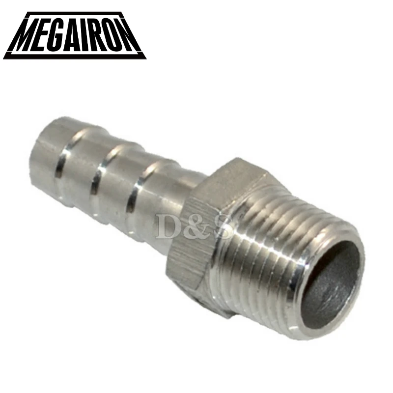 

MEGAIRON BSPT 1/2" DN15 Male Thread Pipe Connector x 8 MM Barb Hose Tail Stainless Steel SS304 Thread Hosetail Moonshine Still