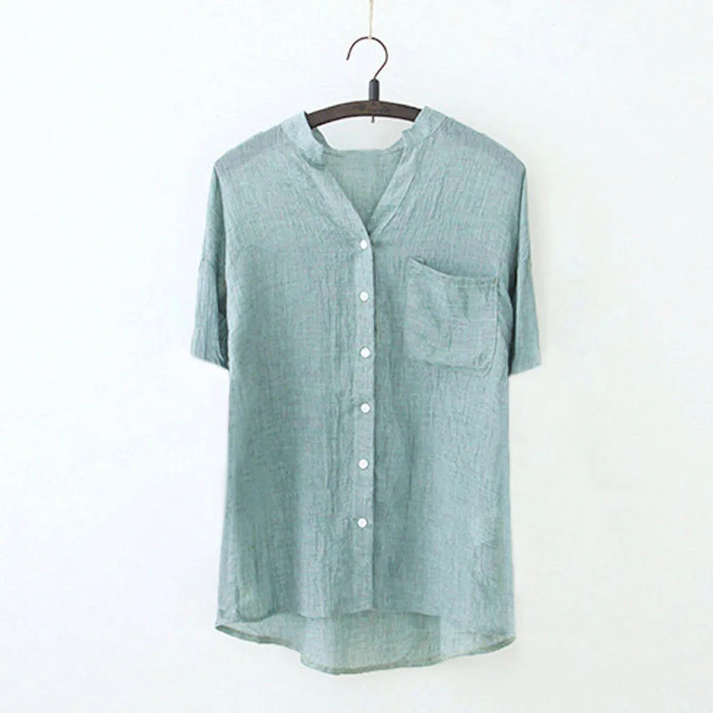 

camisas hombre Men Shirt Summer Stand Collar Solid Button Short Sleeve Tops Casual Blouse hawaiian shirt chemise shirts men 2019