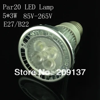 

High Quality LED Light PAR20 15W 5X3W Spotlight E27,10pcs/lot sliver 110V- 240V Cool White Warm White PAR20 Low price