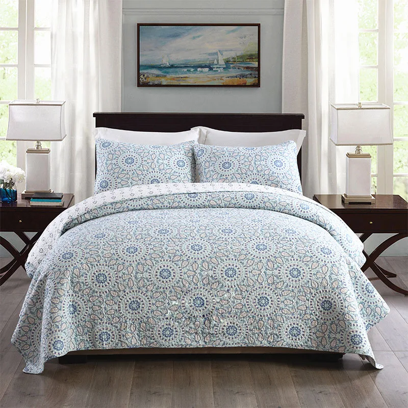 

CHAUSUB New Quality Quilt Set 3PCS Washed Cotton Quilts Quilted Bedspread Bed Cover Pillowcase Printed Coverlet Set King Size