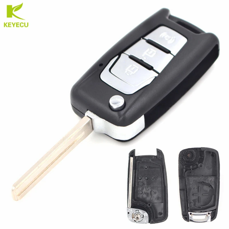 

KEYECU Replacement New Flip Remote Key Case Fob 3Buttons for 2016 2017 Ssangyong Korando / New Actyon / C200