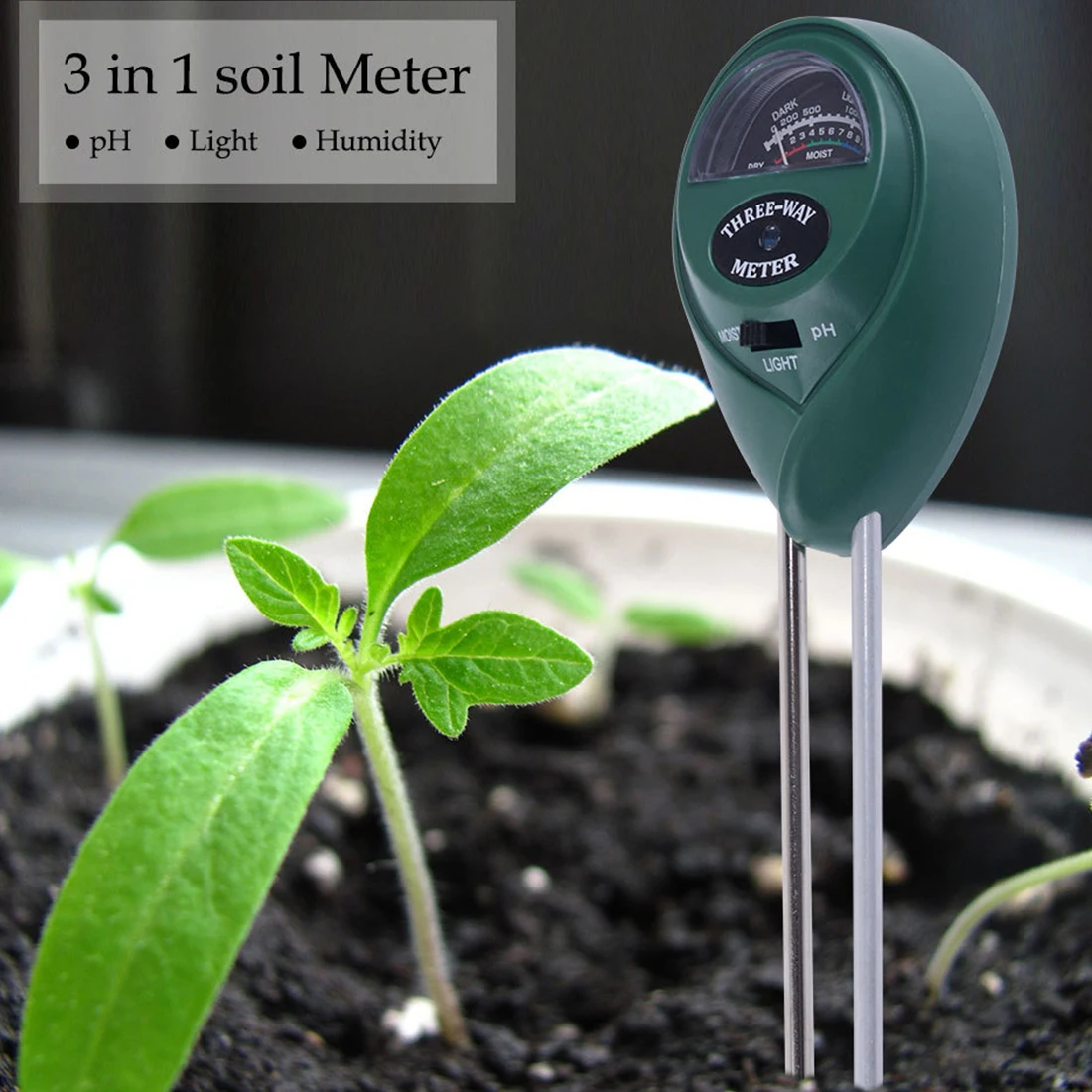 

3 In 1 Soil PH Water Moisture Meter Tester Acidity Humidity Sunlight Garden Plants Flowers Moist Tester