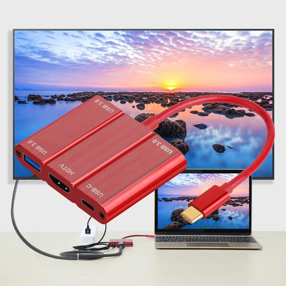 

3.0 Ports HDMIs Adapters Solid Color USB 3.0 Type c 4K HDMI Hub Adapter 90W Charger Docks for Nintendo /MacBook USPS #N05