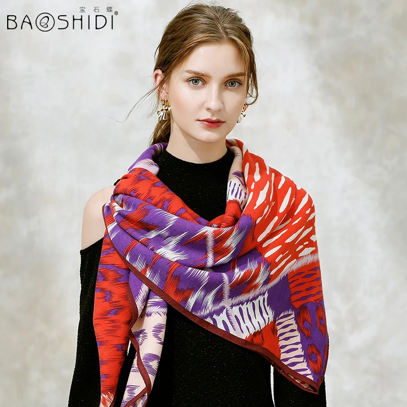 Шарф BAOSHIDI из 100% шерсти Элегантные зимние шарфы для женщин большой квадратный