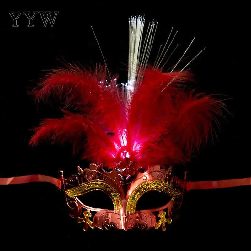 Sexy Venetian Mask Woman Costume Sexy Masquerade Masks With Led Light Venice Feather Flower Cosplay Carnival Party Performance - Цвет: red