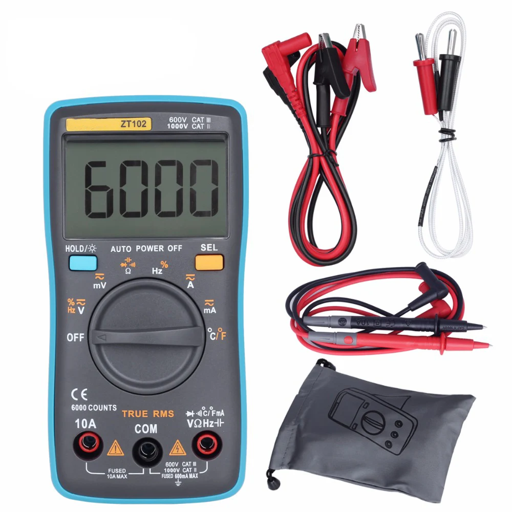 

Compact Digital Multimeter Auto Range Multimetro 6000 COUNTS Backlight AC/DC Current Voltage Ohm Tester