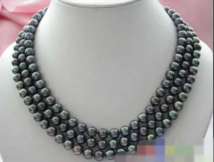 

HOT SELL - 3632 3ROW BLACK ROUND FW CULTURED PEARL NECKLACE -Top quality free shipping