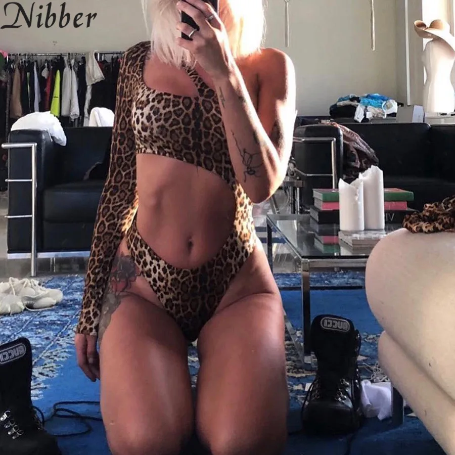 Nibber леопардовым принтом для женщин один боди с длинными рукавами Новинка 2018 года пикантные летние модные боди с вырезами женский