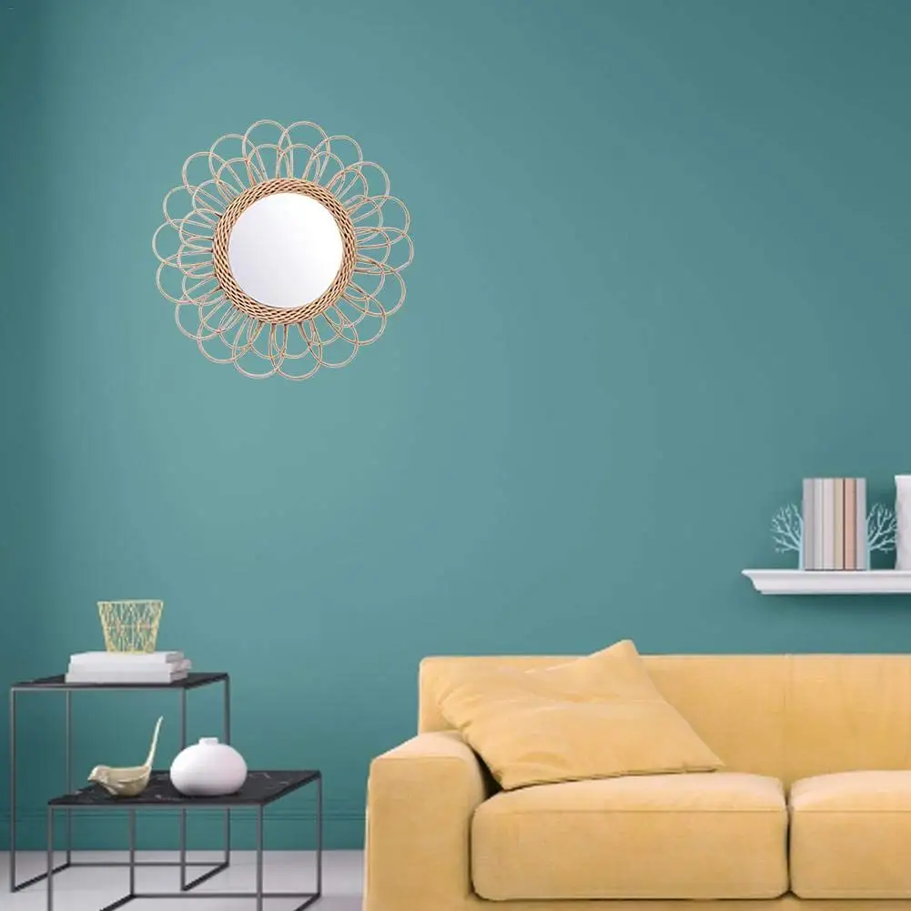 Espejo colgante ratán girasol pared Circular espejo decoración Boho mimbre maquillaje espejos BDF99