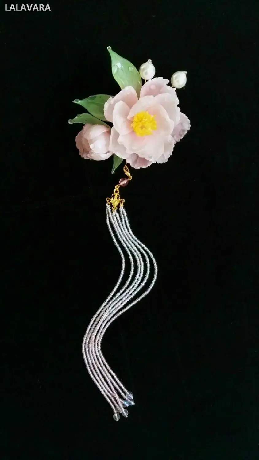 

LALAVARA custom resin peony blooms stick hairpins wedding Bridal hair accessories Chinese tradition Kanzashi