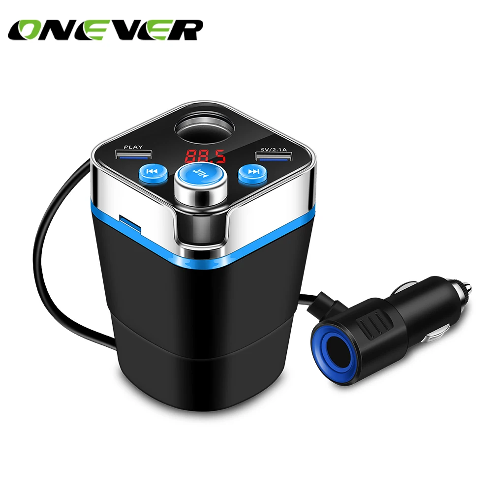 

Onever Bluetooth Music Player FM Transmitter Modulator Car Kit Cup Holder Cigarette Lighter Dual USB Car Charger DC 12/24V