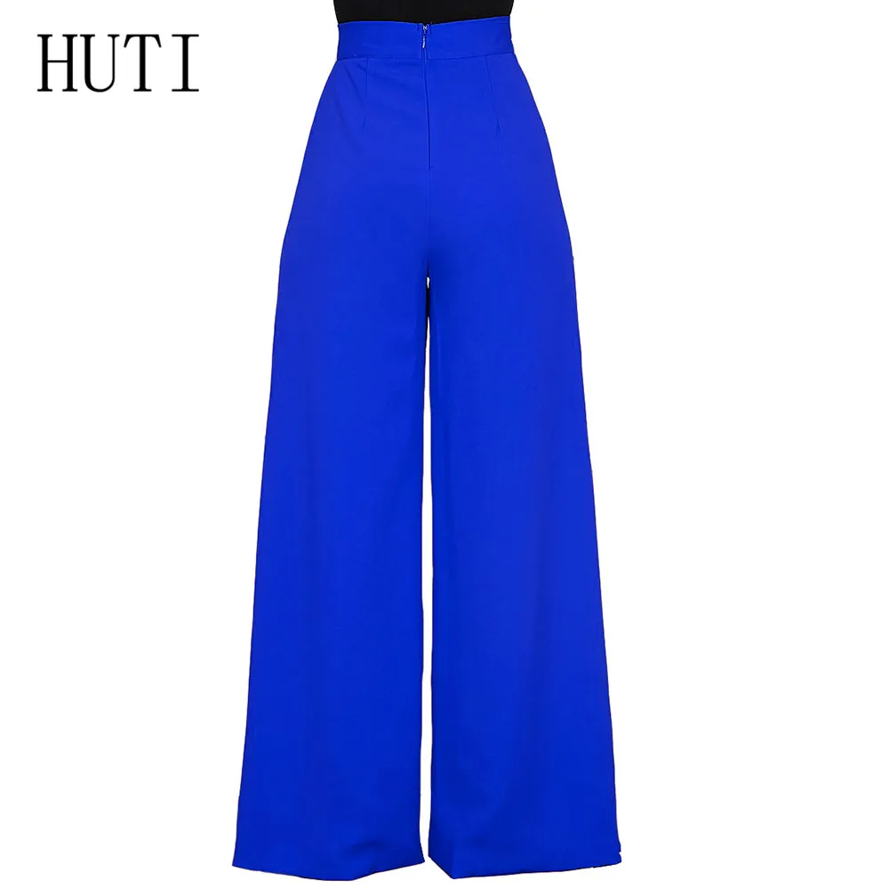 HUTI Summer High Waist Wide Leg Pants Women Bottoms High Elastich Loose Red Blue Pants Casual Beach Party Trousers Female