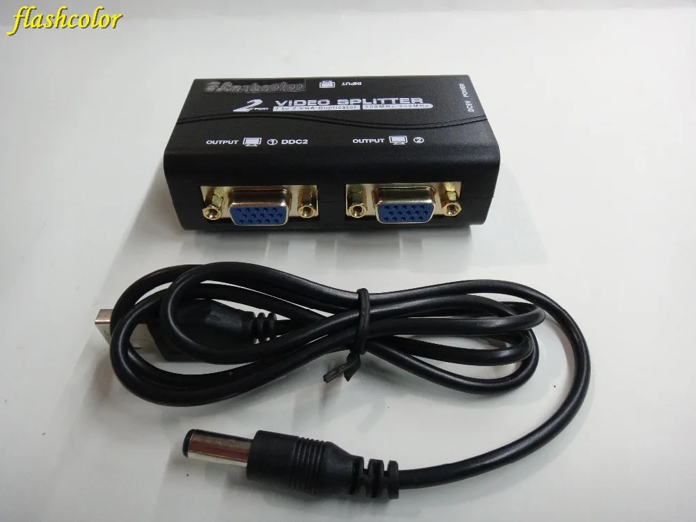 Flashcolor VGA Splitter 2 порта VGA Video Splitter 250 мГц 1 вход 2 выход Поддержка USB адаптер питания