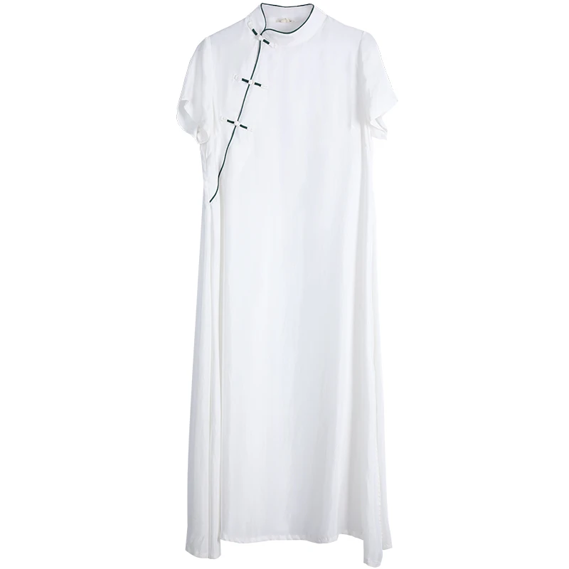 LZJN 2019 Summer New Women Copper Ammonia Slik Split Dress Ladies Casual Loose solid Maxi Dresses Slim Soft Touch Zen Dresses (4)
