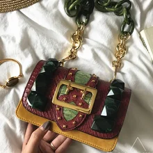 Подиумная винтажная женская сумка из натуральной кожи, расшитая блестками, с заклепками, на цепочке, модная сумка через плечо с клапаном, Змеиный дизайн, 19 см