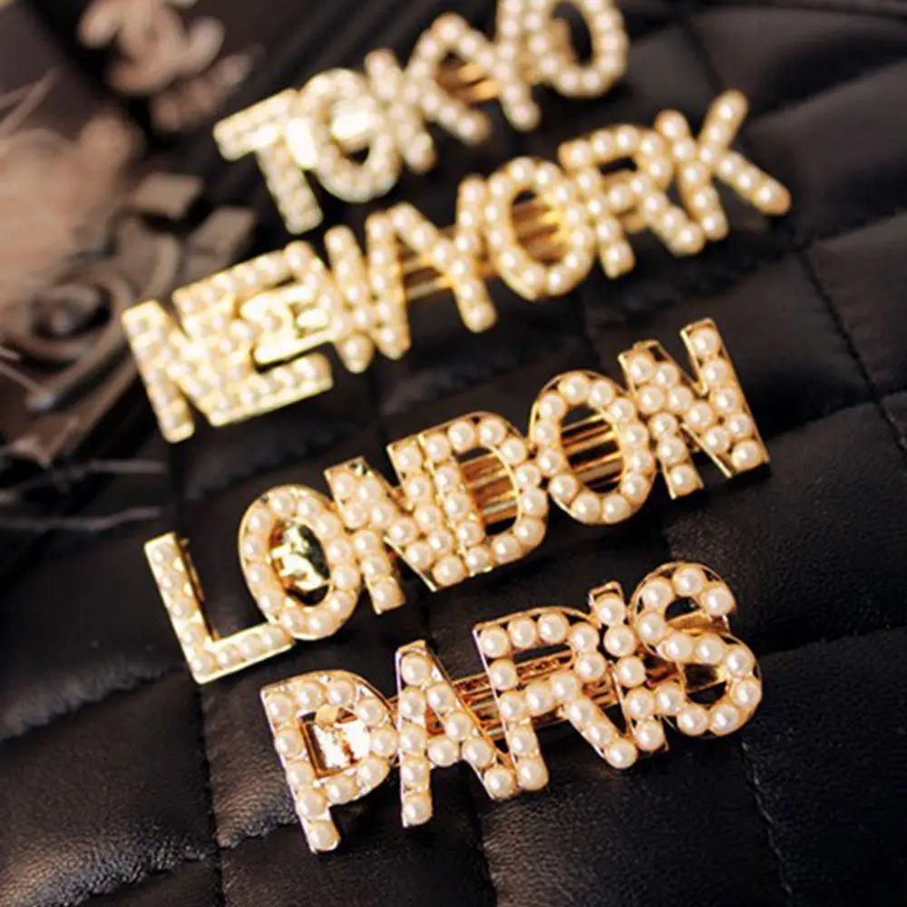 

New Fashion Women Pearls Hair Clips Barrettes New York Tokyo Paris London Hair Accessories Crystal Imitiation Pearl dropship