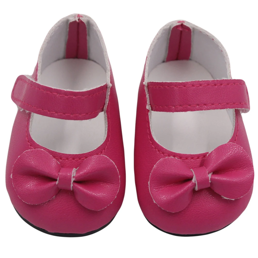 

18 Inch Gift Cute Imitation Magic Sticker Solid Collection Toy Accessories PU Mini Fairy Tale American Bow Doll Shoes Dress Girl