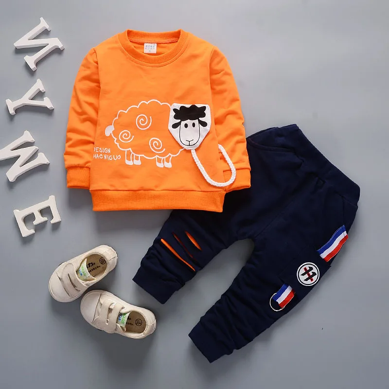 Новое поступление осень комплекты для мальчиков Детский спортивный костюм детский спортивный костюм Обувь для девочек Футболка штаны; Детский свитшот с рисунком Повседневная одежда - Цвет: JG sheep 2 Orange