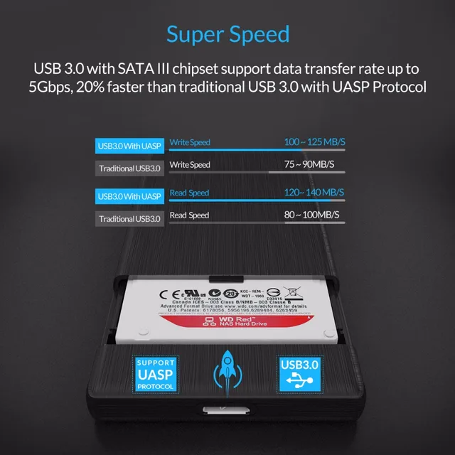 ORICO 2,5 USB 3,0 SATA HDD Box HDD dysk twardy zewnętrzna obudowa HDD czarna koperta -