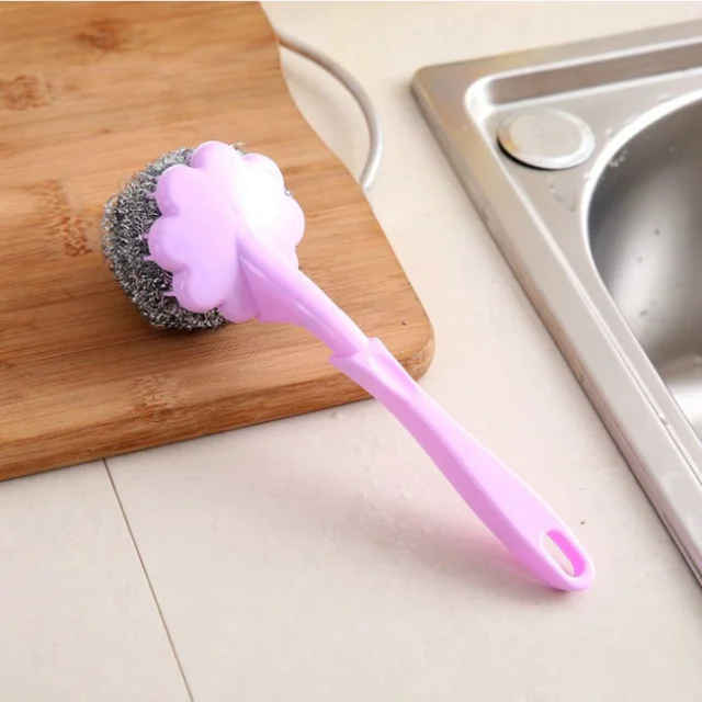 2018 Stainless Steel Ball Wool Brush With Long Handle Kitchen Hanging
