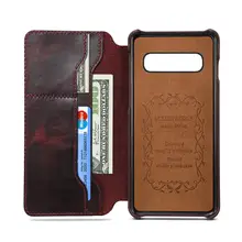 La primera capa de cuero vintage aceite encerado funda se puede insertar en la cubierta de la cartera del tirón de la tarjeta para Samsung s10 s10plus s10e