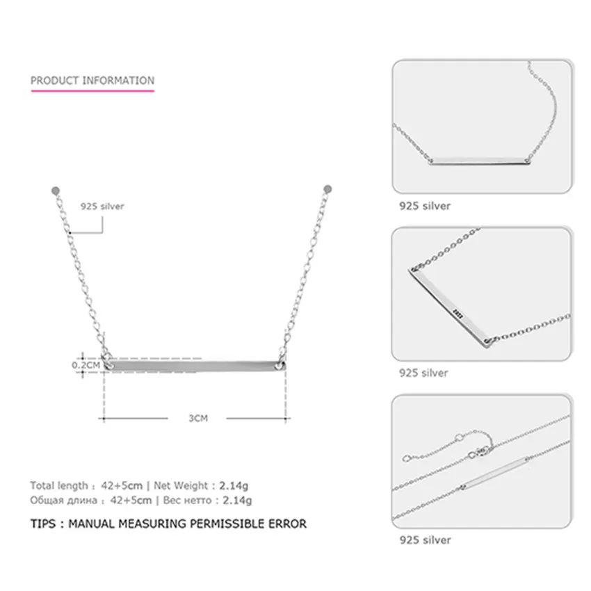 Laramoi, 925 пробы, серебряное, позолоченное ожерелье 3 см в форме бара, простое, корейский стиль, дизайнерское, колье для женщин, девушек, вечерние - Цвет камня: Silver